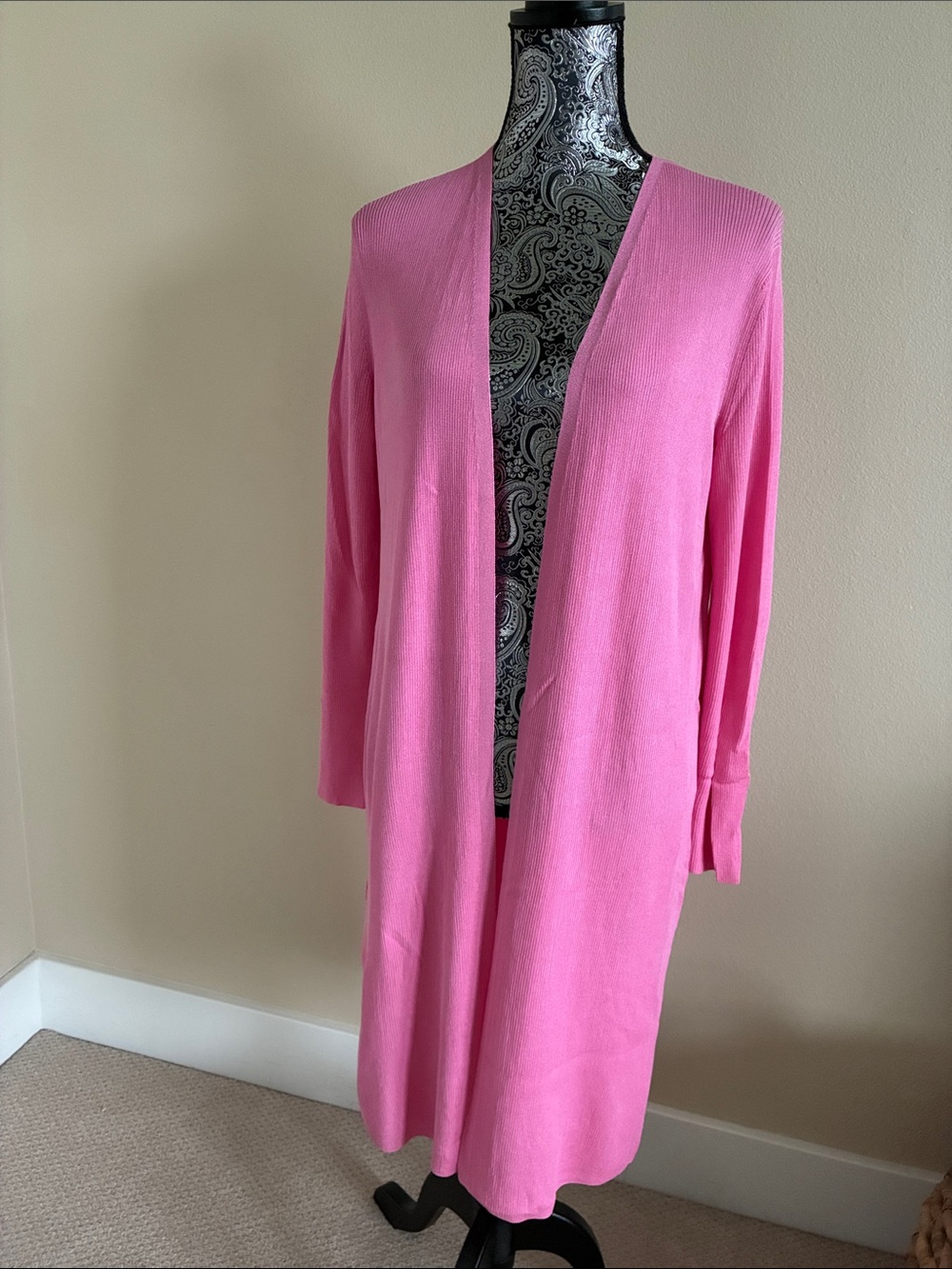 NWOT! Lafayette 148 New York Pink Open-Front Long Silk Cardigan Size Medium